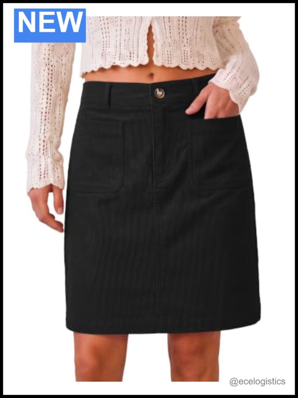 High Waisted Corduroy Mini Pencil Skirt with Pockets Stretchy